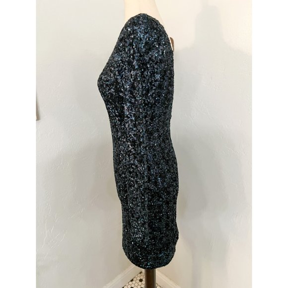 Dress the Population Sequin Mini Dress Long Sleeve Open Back Prom Formal Medium - Picture 4 of 9